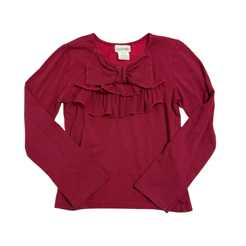 Naartjie Girls' Fuschia Pink Stripes Bow Long Sleeve Top size 8